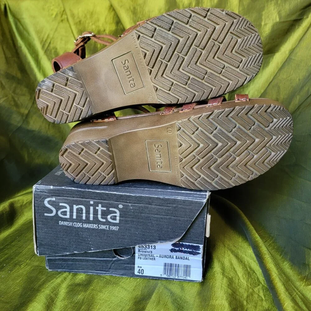 VINTAGE Sanita Aurora Brown Leather Gladiator Sandals Clog Wedge EU 40 NIB